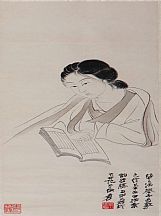 1605207_张大千_白描仕女读书图